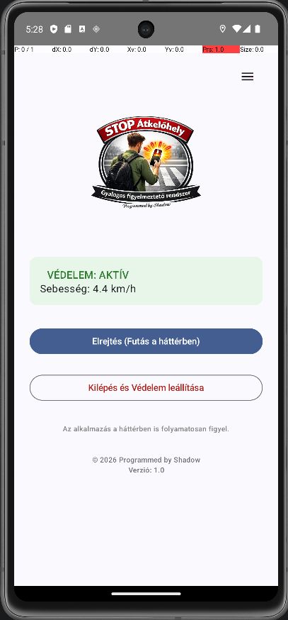 A STOP Átkelőhely alkalmazás kezdőképernyője